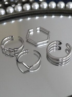 KANSAI新款三角四件套简约线条戒指可调节食指尾戒冷淡风潮手饰品