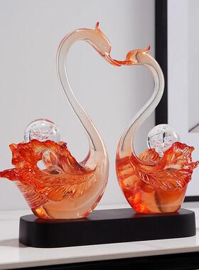 现代简约天鹅一对摆件客厅玄关酒柜轻奢高级感装饰品乔迁结婚礼物