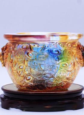 琉璃聚宝盆客厅招财装饰品水晶工艺品店铺开业前台礼品风水摆件