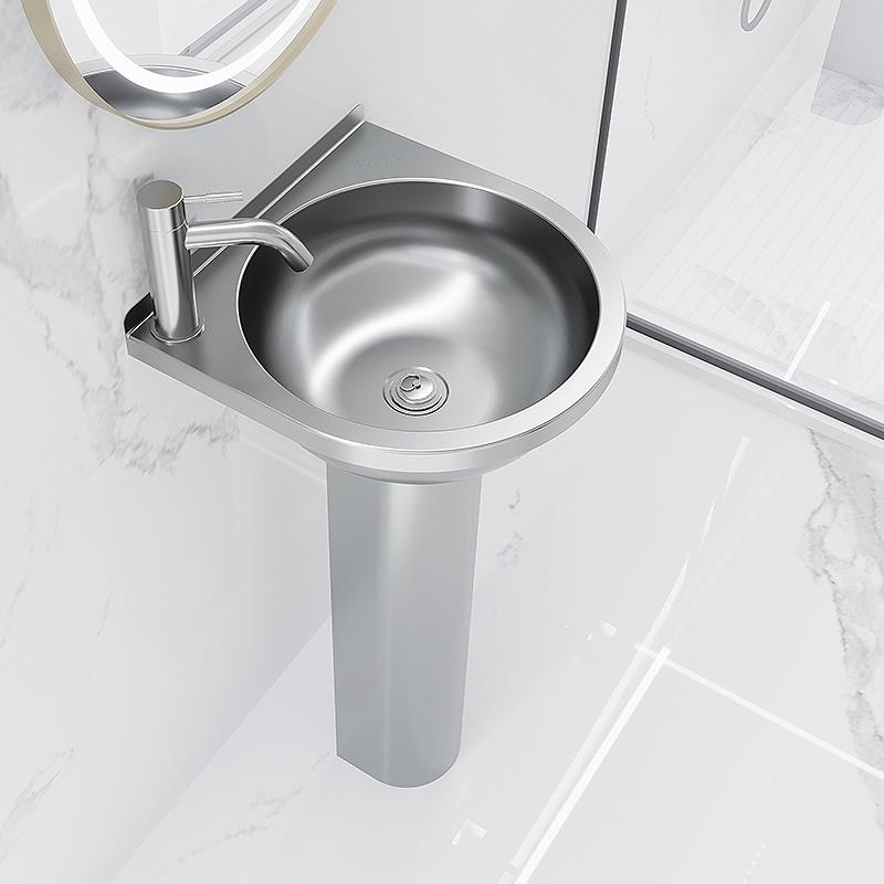 304不锈钢简易立柱洗手盆一体式小户型家用阳台卫生间洗脸盆台盆 - 图0