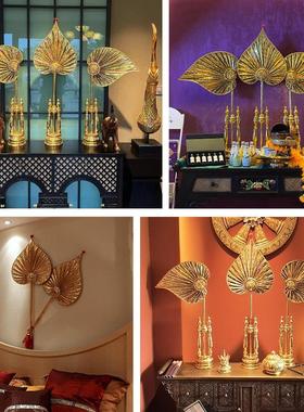 异丽泰国风情软装饰品东南亚风格摆件泰式美容院会所菩提扇装饰品