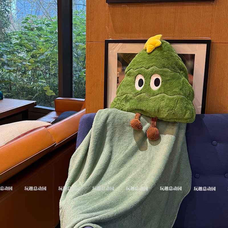 粉色圣诞树抱枕被子两用s空调毯子二合一午睡办公室靠枕汽车载靠 - 图1