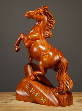 花梨木雕马摆件马到成功实木生肖马工艺品家居办公室装饰开业礼品
