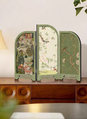 中古风仿古桌面摆件客厅创意小屏风装饰画入户玄关边柜电视柜摆画