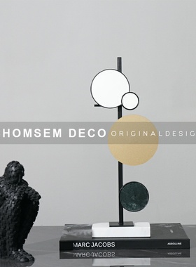 简约创意几何拼色软装饰品样板房间售楼处家居客X厅玄关柜摆件