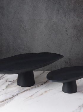 新中式北b欧创意黑白陶瓷托盘果盘摆件家居样板房软装饰品用品