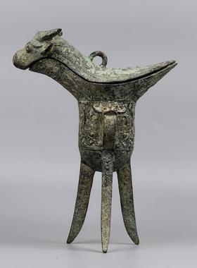 御如意彷古青铜器商代牛头爵杯三足角古代酒器酒文化馆收藏展览品