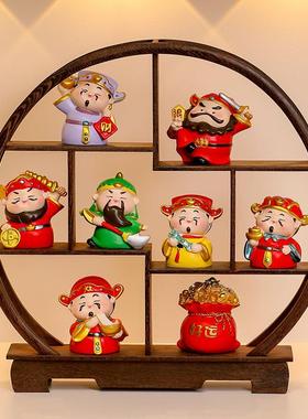 中式古风博古架欢喜神仙财神爷摆件办公室玄关装饰品乔迁开业礼品