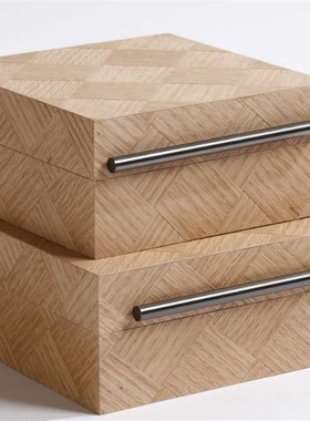 新中式现代实木方形首饰储物盒装饰盒样板间衣帽间软装饰品摆件