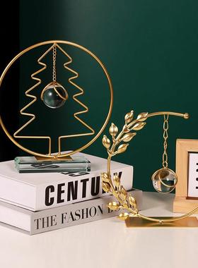 北欧铁艺金色麦穗水晶球摆件客厅电视柜装饰品样板间布置现代简约