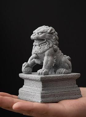 新中式石狮子一对招财保平安茶宠摆件创意福瑞北狮茶宠庭院装饰品