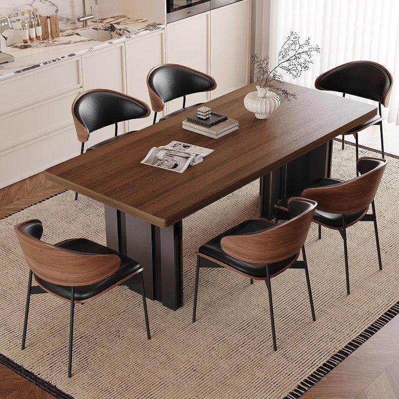 复古风胡桃木色岩板餐桌椅组合长方形家用中古风客厅2025新款饭桌,淘宝优惠券,粉丝福利购,淘宝优惠卷