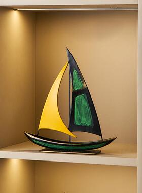 复古一帆风顺帆船摆件客厅电视柜酒柜玄关办公桌装饰品轻奢高级感