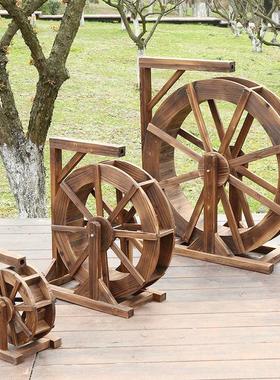 防腐木小水车流水户外旋转风水轮转轮摆件景观鱼缸造景水车可循环