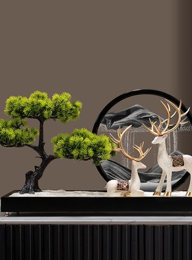 迎客松流沙画摆件办公室装饰品中式客厅玄关电视柜茶室桌面工艺品