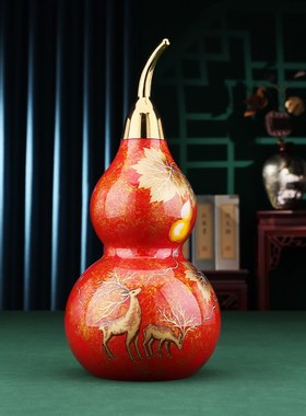 铜欣祥彩绘黄铜五福临门葫芦摆件开口客厅玄关酒柜装饰工艺品乔迁