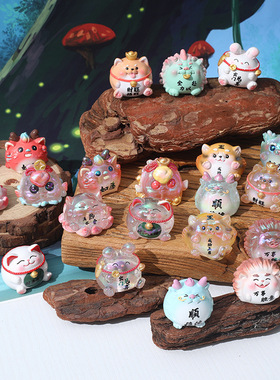 可爱神兽福气蛋萌粒桌面车载摆件卡通招财猫貔貅麒麟锦鲤好运公仔