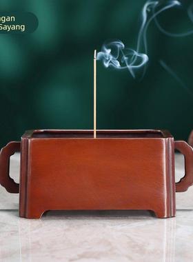 德祥缘紫铜朝冠耳马槽炉四方炉家用室内熏香炉线香炉宣德炉