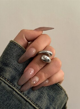 水滴型开口金属戒指女 欧美2025年春季潮个性小众设计iXns气质指