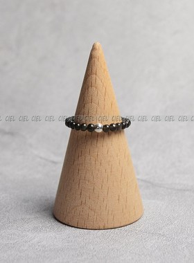 Ciel原创手工天然黑曜石戒指2mm圆珠极细小指环U关节戒尾戒情侣女