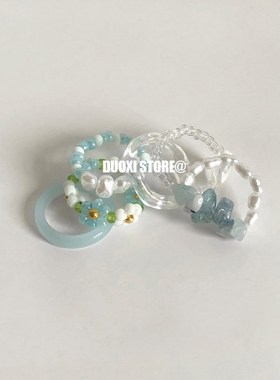 多喜商店【琉璃烬】买二送一x小米珠花朵珍珠可爱少女手工串珠戒