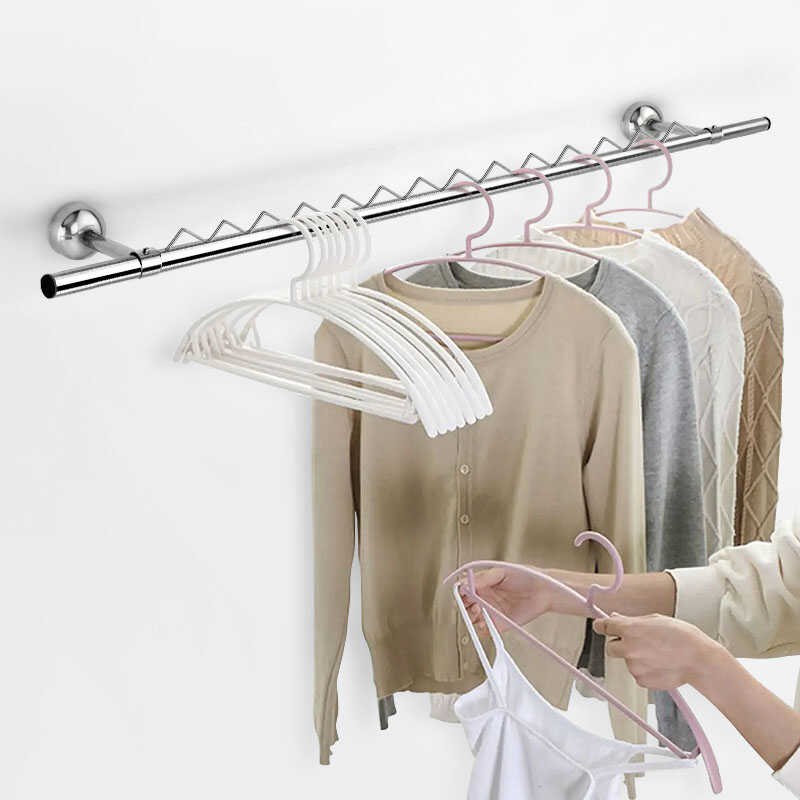 晾衣杆阳台顶装固定式304不锈钢B晾衣架家用晒衣杆32管防风凉衣捍 - 图0