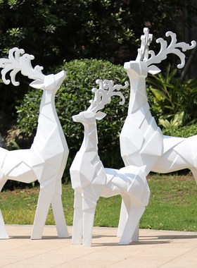 玻璃钢彩绘抽象鹿雕塑地产公园小区草坪装饰户外园林景观动物摆件