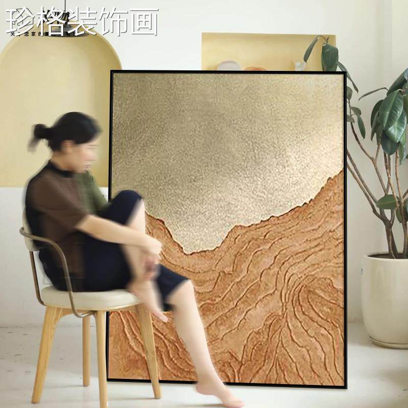 简现代轻饰奢高客厅装画别墅玄关走廊抽象级感手绘油画gw52007意 - 图1