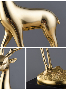 欧式玄关客厅铜鹿摆件新中式家居装饰招财鹿三件套酒柜乔迁工艺品