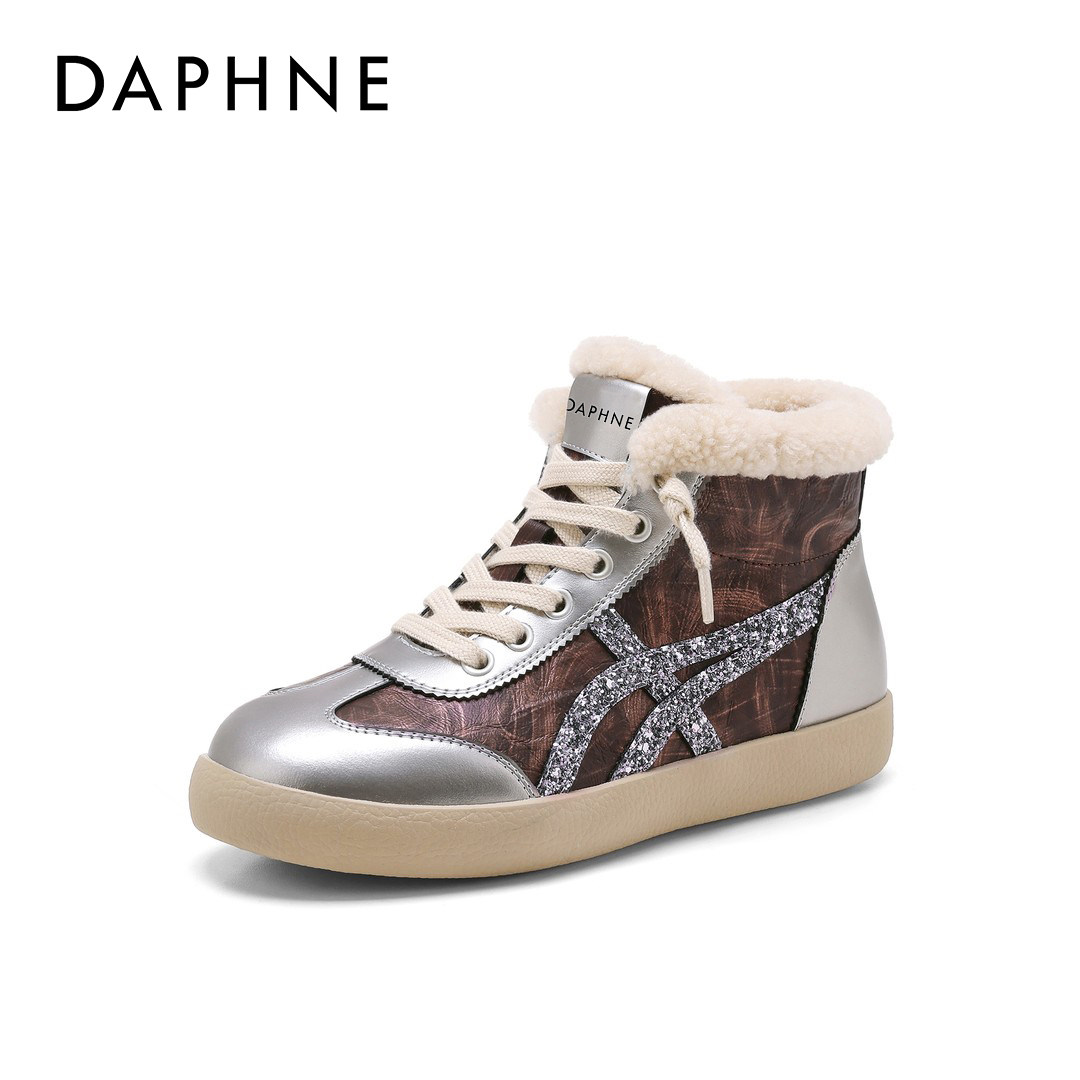 Daphne/达芙妮女鞋加绒休闲鞋2025冬季新款高帮板鞋保暖雪地靴韩,淘宝优惠券,粉丝福利购,淘宝优惠卷