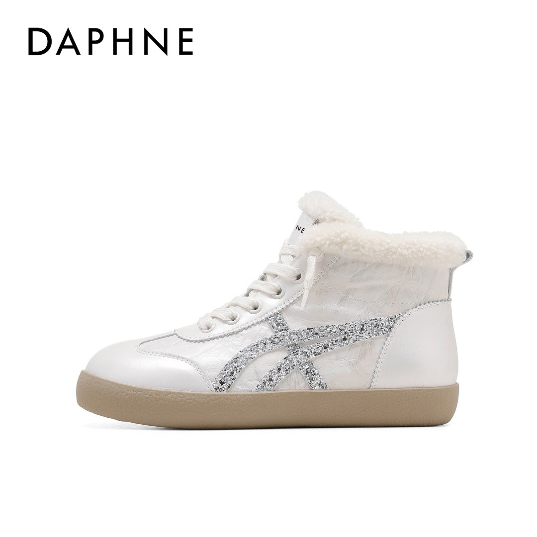 Daphne/达芙妮女鞋加绒休闲鞋2025冬季新款高帮板鞋保暖雪地靴韩,淘宝优惠券,粉丝福利购,淘宝优惠卷