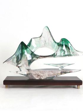 新中式透明水墨假山摆件售楼处客厅玄关装饰品高端云山软装工艺品