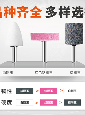 砂轮磨头6mm金属抛光模具打磨除锈沙轮头 圆柱圆锥白刚玉电动磨头