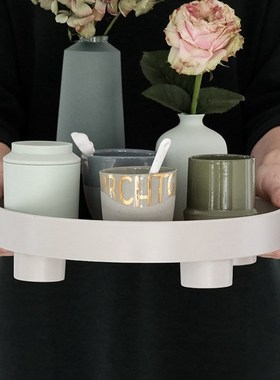 创意圆形b收纳托盘果盘储物摆件简约家居客厅样板房桌面摆放软装