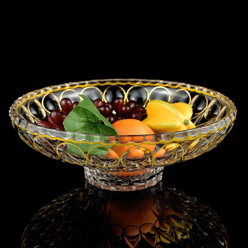 金像欧式轻奢创意果盘摆件客厅桌面玻璃高脚水果盘干果盘 - 图0