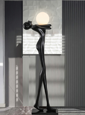 客厅玄关大堂装饰创意艺术人物形雕塑像大型自强者落地Z灯摆件网