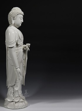 微美 德化白瓷立莲阿弥陀佛像接引站像仿古白瓷家用供奉陶瓷摆件