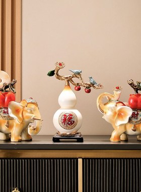 大象一对摆件装饰品三件套 创意新居客厅工艺摆件朋友新居送礼物
