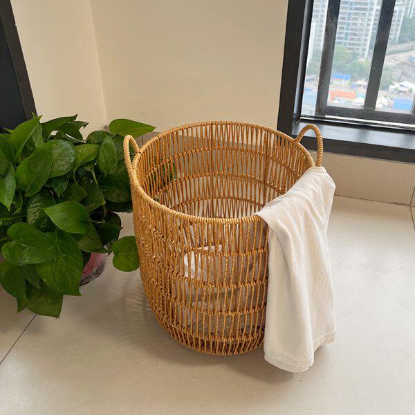 Long-supported light-colored hollowed-dirty coat basket pure handmade imitation rattan storage basket Japanese simple household storage storage