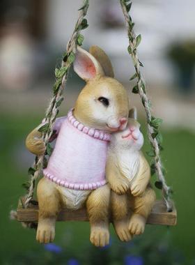 庭院阳台布置户外顶楼卡通兔子壁挂装饰花园创意树脂动物造型摆件