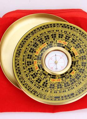风水罗盘 香港罗盘铜罗盘风水师专用罗经综合盘 带盖铜盖风水摆件