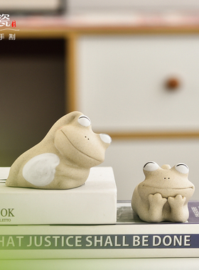 大青蛙茶宠陶瓷摆件庭院花园鱼缸造景复古办公桌装饰客厅家居桌面