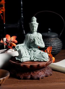 桌面中式水月观音菩萨佛像微景观鱼缸造景假山摆件茶宠香道装饰