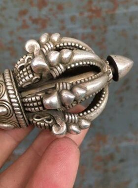 藏传密宗法器九股金刚杵 尼泊尔手工纯铜镀银用品西藏