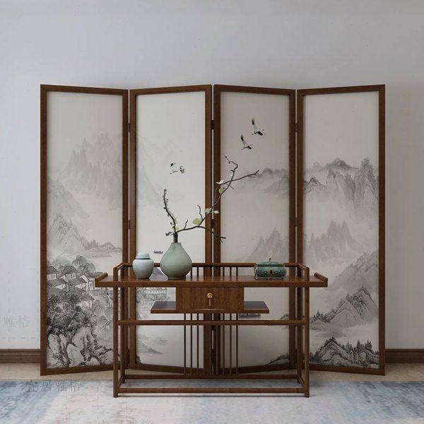 新中式屏风隔断客厅公室折叠移动玄关简约实木入户遮挡山水折屏,淘宝优惠券,粉丝福利购,淘宝优惠卷
