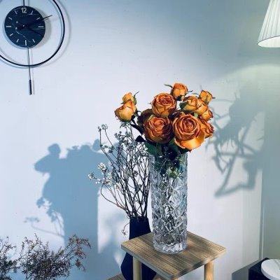 现代简约高级感法式复古玫瑰水晶插花艺术玻璃花瓶摆件客冰裂斑斓,淘宝优惠券,粉丝福利购,淘宝优惠卷