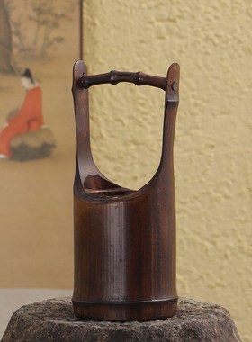 竹根花器装饰花瓶干花禅意田园花艺竹筒花篮插茶道摆件竹工艺品