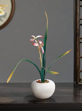 黄铜兰花摆件新中式客厅家居玄关过节装饰工艺品摆设乔迁开业礼物