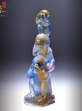 三不猴摆件小件桌面可爱琉璃工艺品不看不听不说书房办公室装饰品