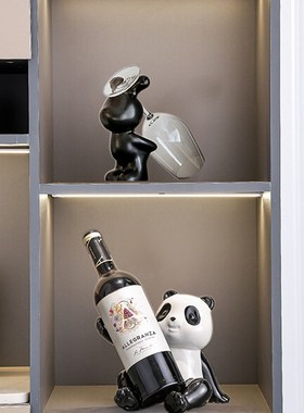 熊猫酒架陶瓷装饰品客厅电视酒柜装饰乔迁礼品X家居创意陈设